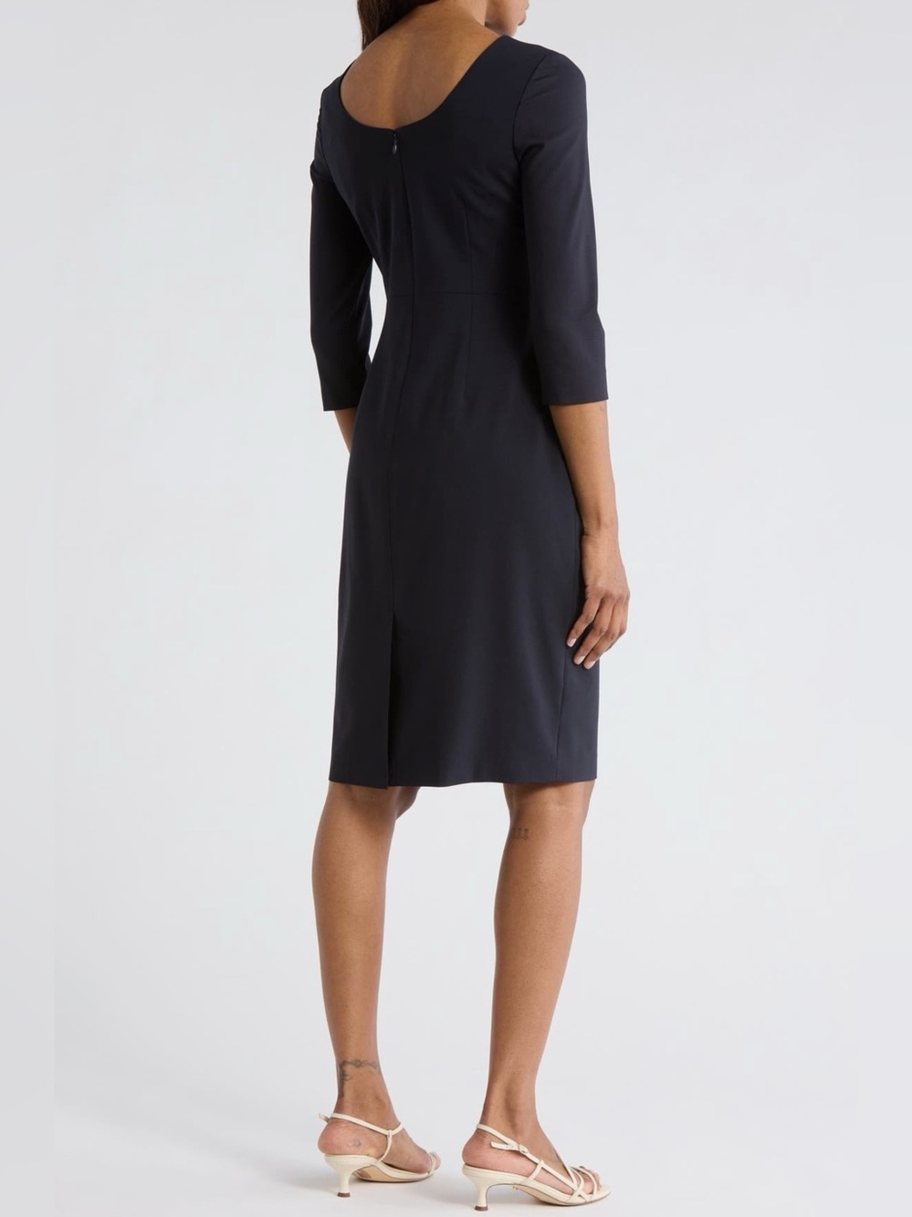 Theory Varetta Black Stretch Wool Sheath Dress Size 8 3/4 Sleeve Career Office - Picture 8 of 15